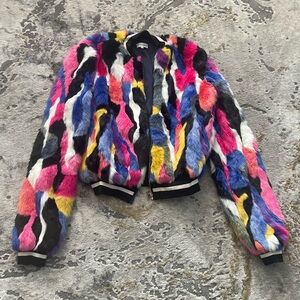 Multicolor Faux Fur Bomber Jacket